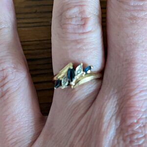 Vintage yellow gold sapphire and diamond ring, size 7